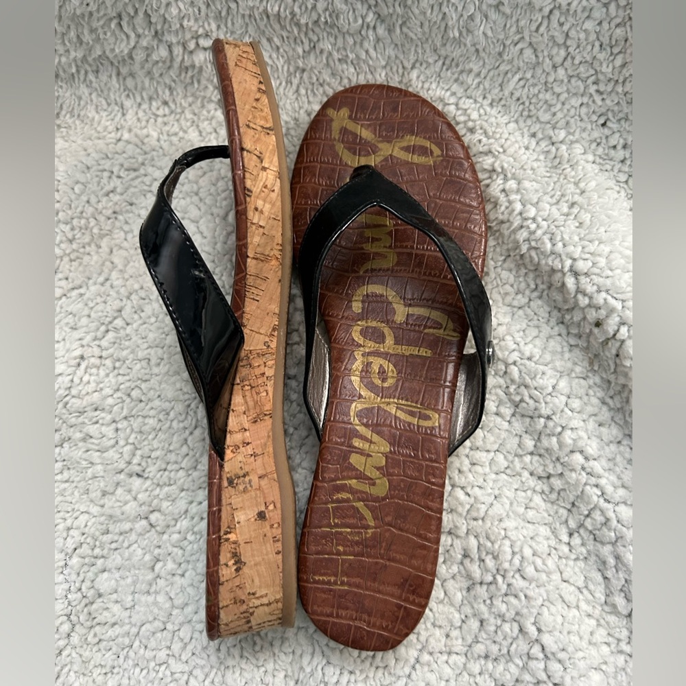 Black Cork Wedge Flip Flop Sandals - Women's